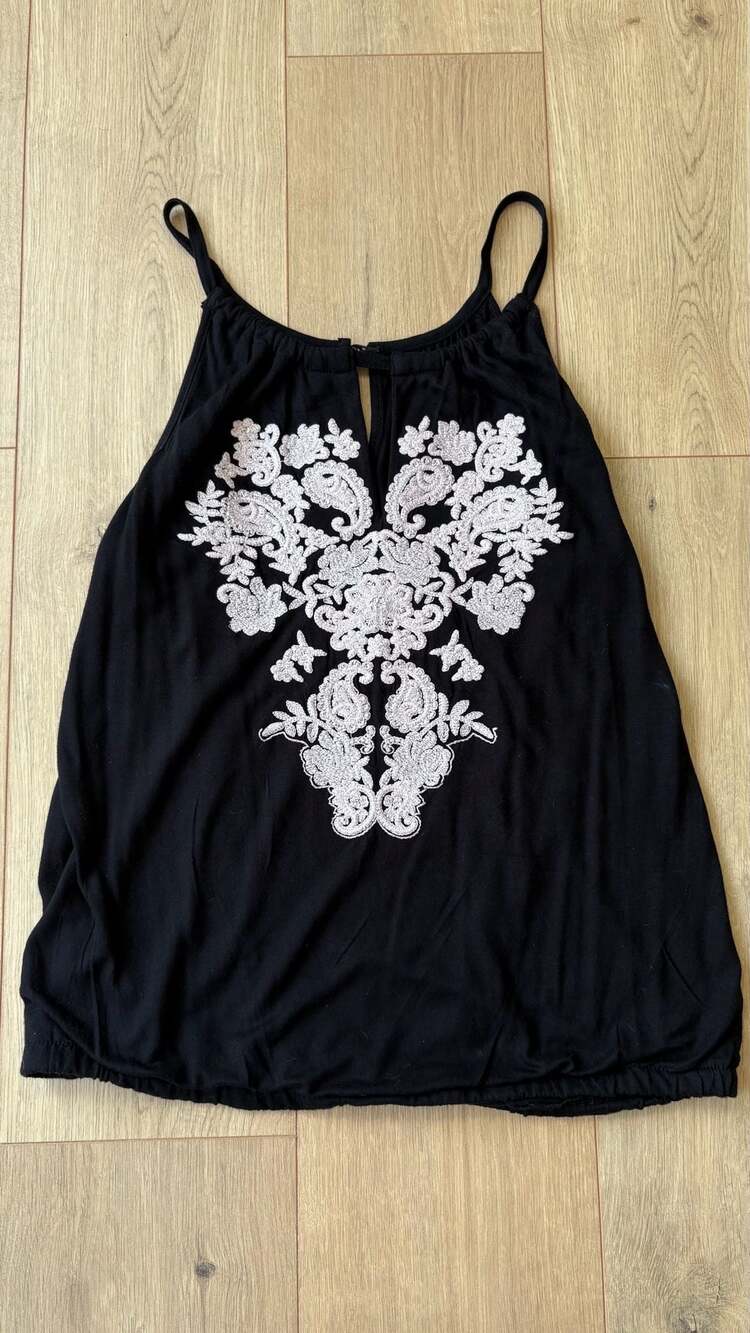 INC International Concepts Tank Top Size L Black Embroidered Paisley